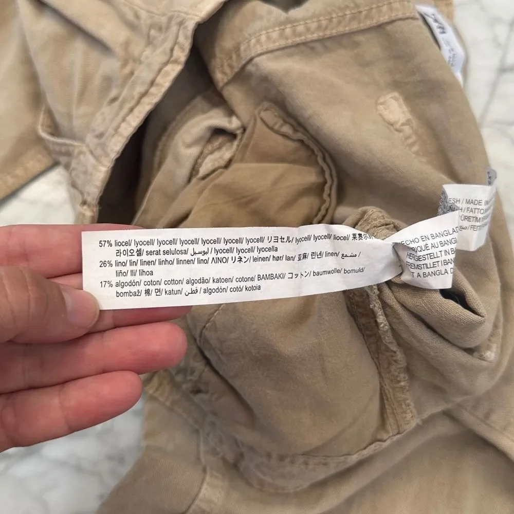 Y2K Zara Linen Blend Tan Cargo Wide Leg Pants Sz 4 Small